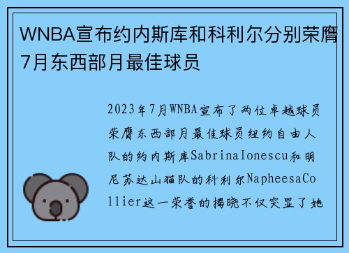 WNBA宣布约内斯库和科利尔分别荣膺7月东西部月最佳球员